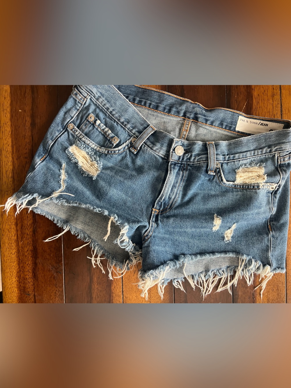 rag & bone Frayed Hem Distressed Blue Denim Shorts